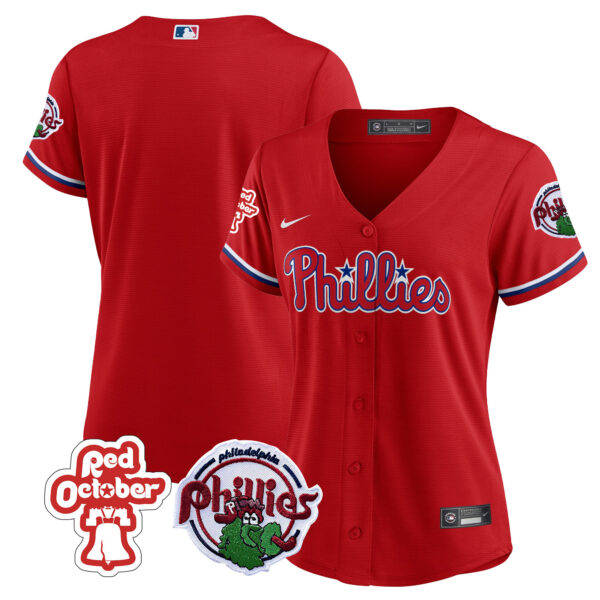 Women's Philadelphia Phillies Red October Patch Jersey - All Stitched - Image 7