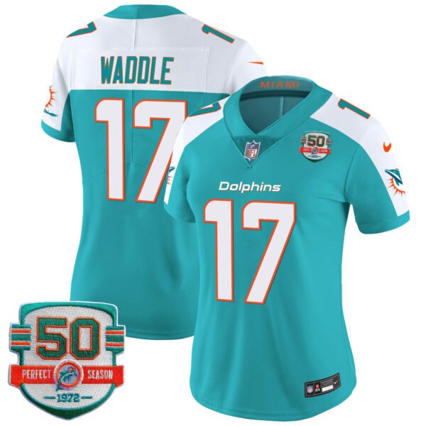 Women's Dolphins 50th 1972 Perfect Season Patch Vapor Jersey - All Stitched - Image 10