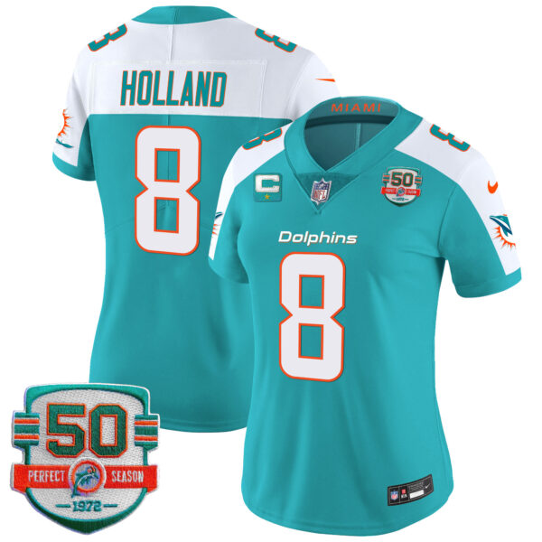 Women's Dolphins 50th 1972 Perfect Season Patch Vapor Jersey - All Stitched - Image 12