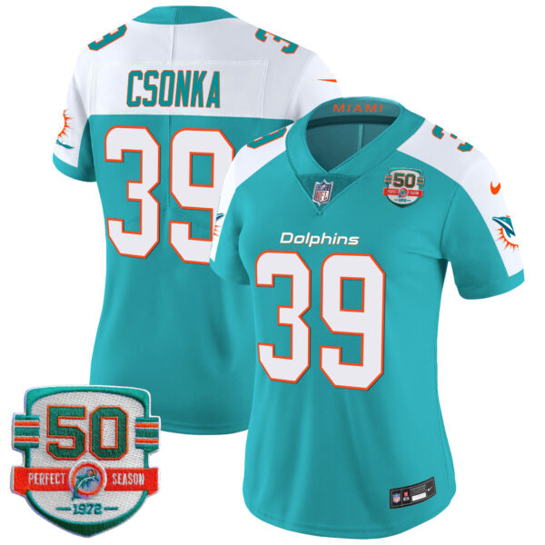 Women's Dolphins 50th 1972 Perfect Season Patch Vapor Jersey - All Stitched - Image 15