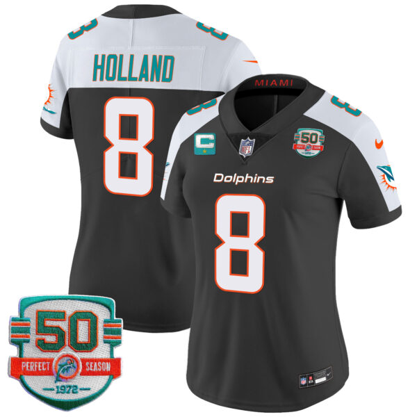Women's Dolphins 50th 1972 Perfect Season Patch Vapor Jersey - All Stitched - Image 4