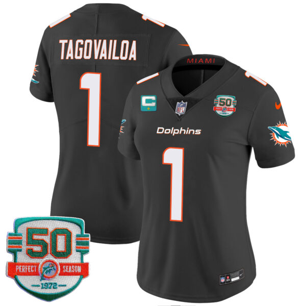 Women's Dolphins 50th 1972 Perfect Season Patch Vapor Jersey - All Stitched - Image 33