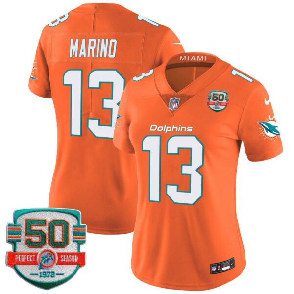 Women's Dolphins 50th 1972 Perfect Season Patch Vapor Jersey - All Stitched - Image 45