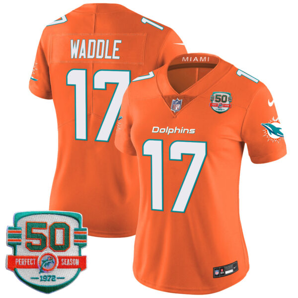Women's Dolphins 50th 1972 Perfect Season Patch Vapor Jersey - All Stitched - Image 42