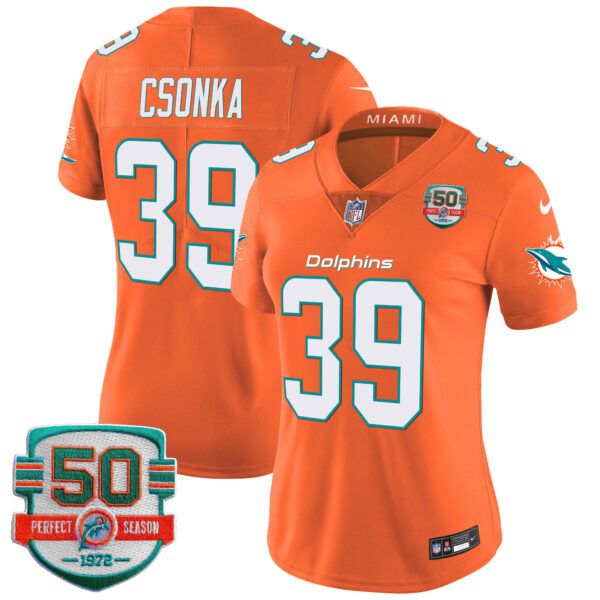 Women's Dolphins 50th 1972 Perfect Season Patch Vapor Jersey - All Stitched - Image 47