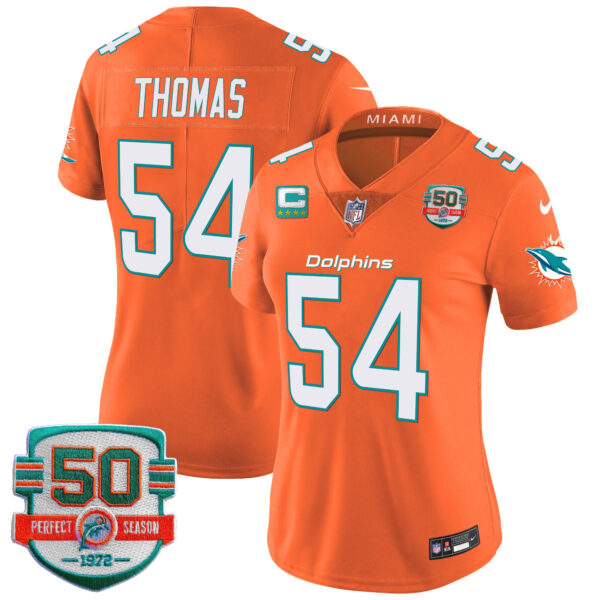 Women's Dolphins 50th 1972 Perfect Season Patch Vapor Jersey - All Stitched - Image 46