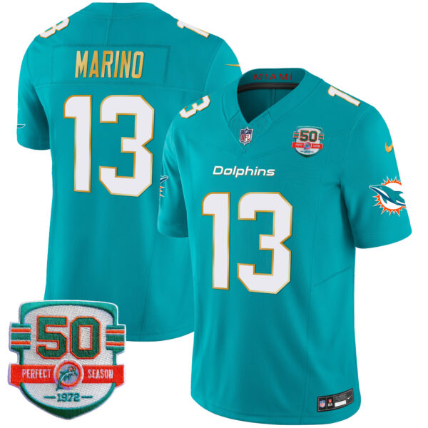 Men's Dolphins Gold Trim Vapor Limited Jersey - All Stitched - Image 21