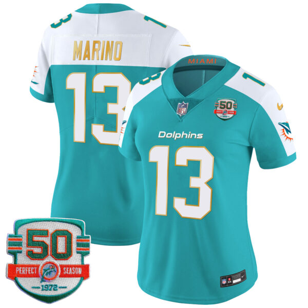 Women's Dolphins Gold Trim Vapor Limited Jersey - All Stitched - Image 13