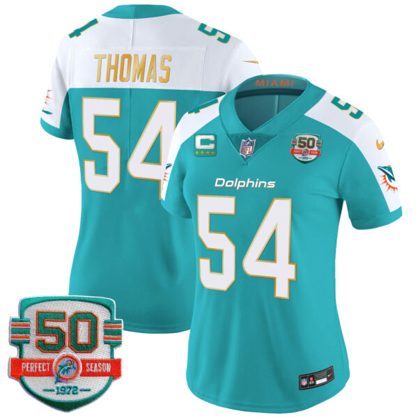 Women's Dolphins Gold Trim Vapor Limited Jersey - All Stitched - Image 14
