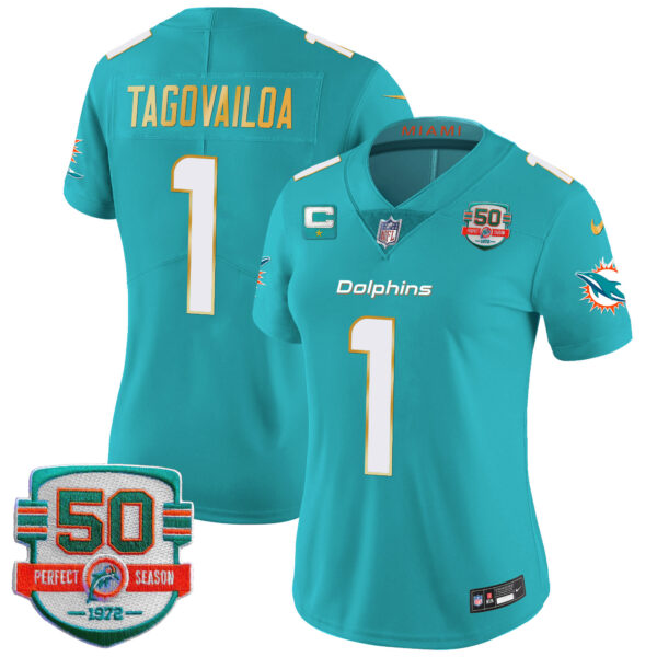 Women's Dolphins Gold Trim Vapor Limited Jersey - All Stitched - Image 17