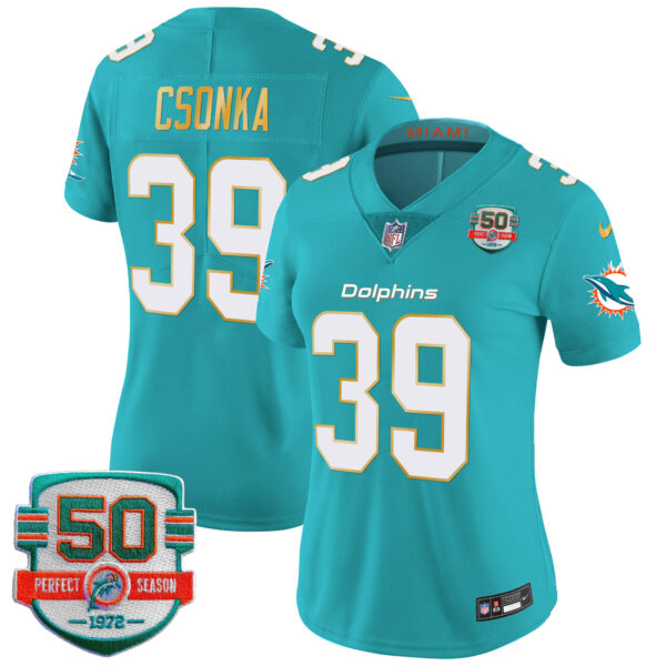 Women's Dolphins Gold Trim Vapor Limited Jersey - All Stitched - Image 23