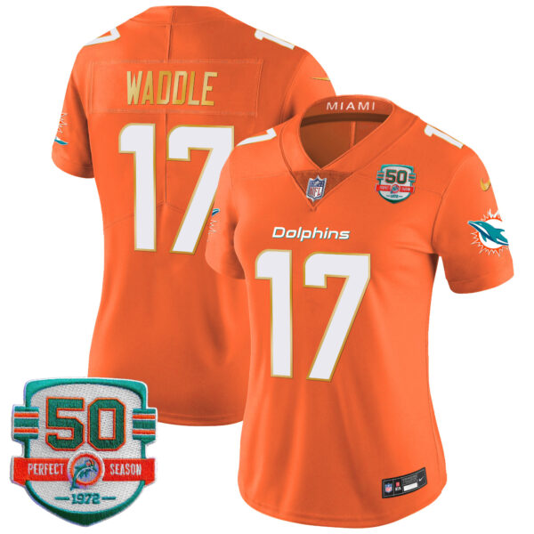 Women's Dolphins Gold Trim Vapor Limited Jersey - All Stitched - Image 42