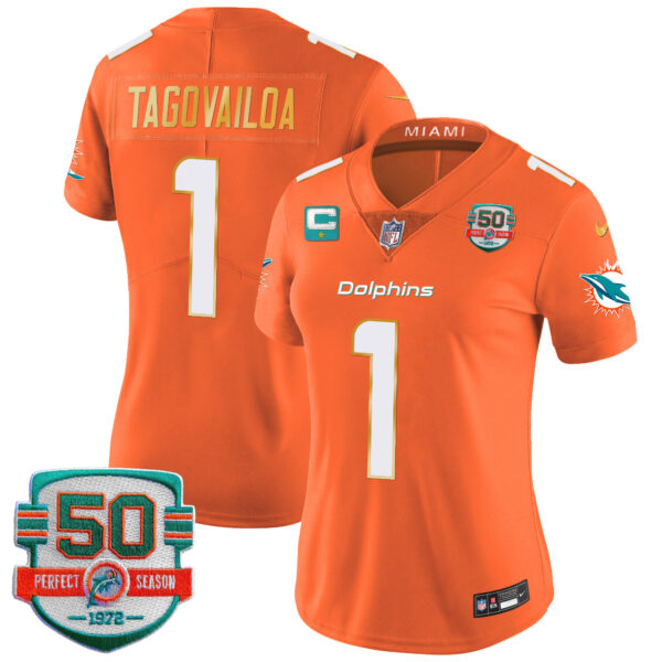 Women's Dolphins Gold Trim Vapor Limited Jersey - All Stitched - Image 41