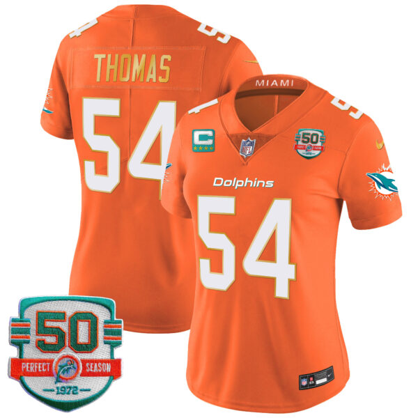 Women's Dolphins Gold Trim Vapor Limited Jersey - All Stitched - Image 46