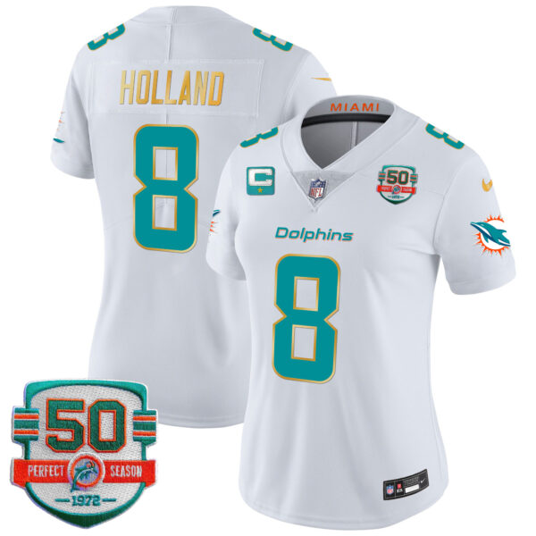 Women's Dolphins Gold Trim Vapor Limited Jersey - All Stitched - Image 28