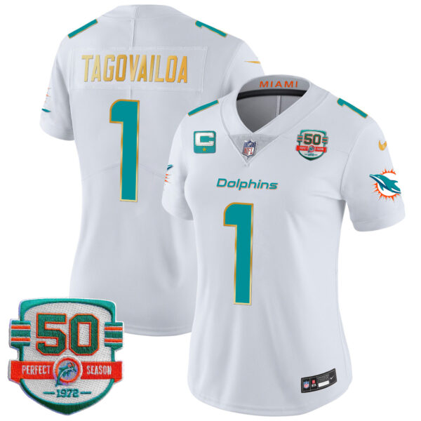 Women's Dolphins Gold Trim Vapor Limited Jersey - All Stitched - Image 25