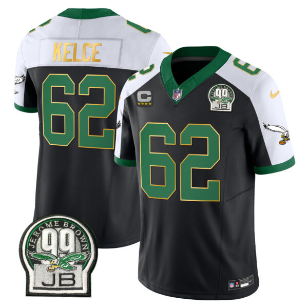 Men's Eagles Jerome Brown Patch Kelly Green Gold Trim Jersey - All Stitched - Image 7