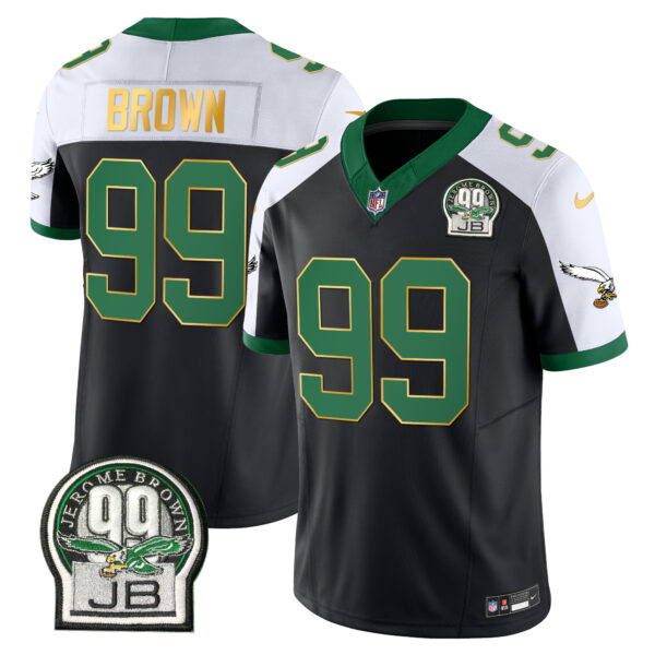 Men's Eagles Jerome Brown Patch Kelly Green Gold Trim Jersey - All Stitched - Image 10