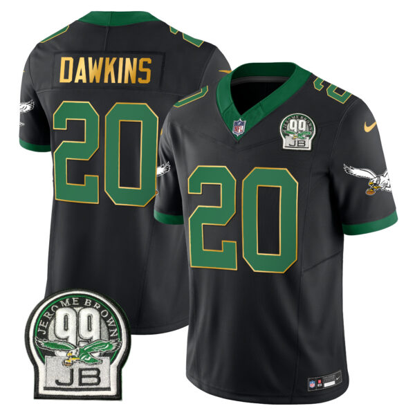 Men's Eagles Jerome Brown Patch Kelly Green Gold Trim Jersey - All Stitched - Image 45