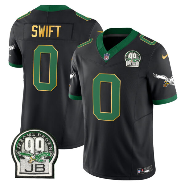 Men's Eagles Jerome Brown Patch Kelly Green Gold Trim Jersey - All Stitched - Image 49