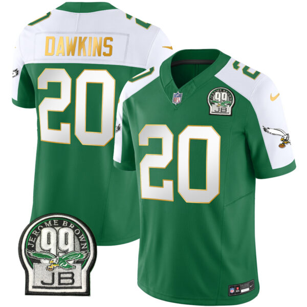 Men's Eagles Jerome Brown Patch Kelly Green Gold Trim Jersey - All Stitched - Image 15