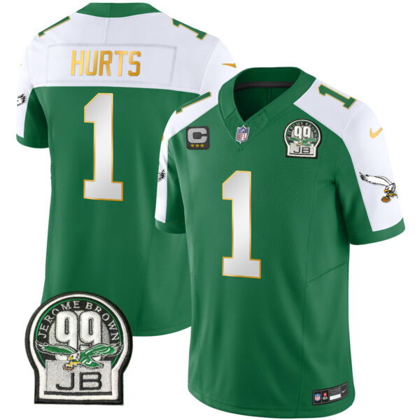 Men's Eagles Jerome Brown Patch Kelly Green Gold Trim Jersey - All Stitched - Image 11
