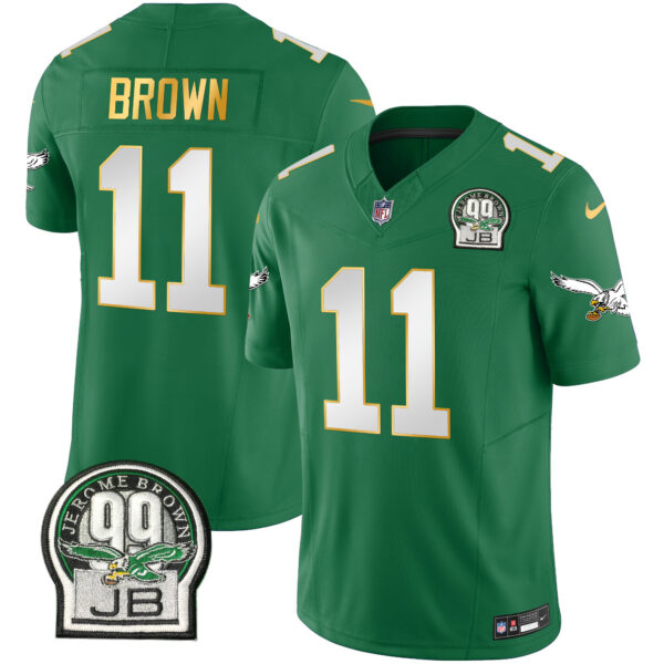 Men's Eagles Jerome Brown Patch Kelly Green Gold Trim Jersey - All Stitched - Image 36
