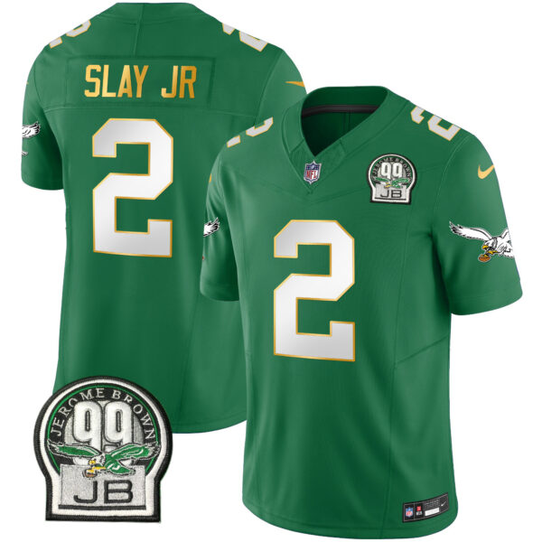 Men's Eagles Jerome Brown Patch Kelly Green Gold Trim Jersey - All Stitched - Image 38