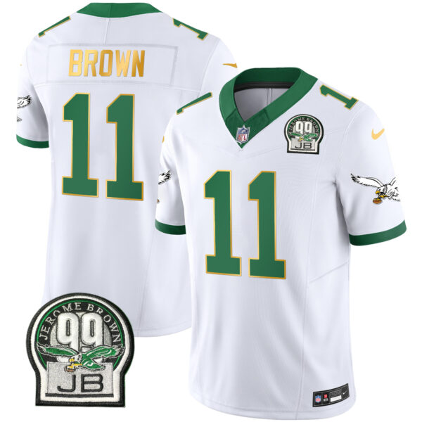 Men's Eagles Jerome Brown Patch Kelly Green Gold Trim Jersey - All Stitched - Image 26