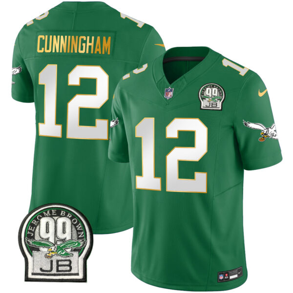 Men's Eagles Jerome Brown Patch Kelly Green Gold Trim Jersey - All Stitched - Image 33