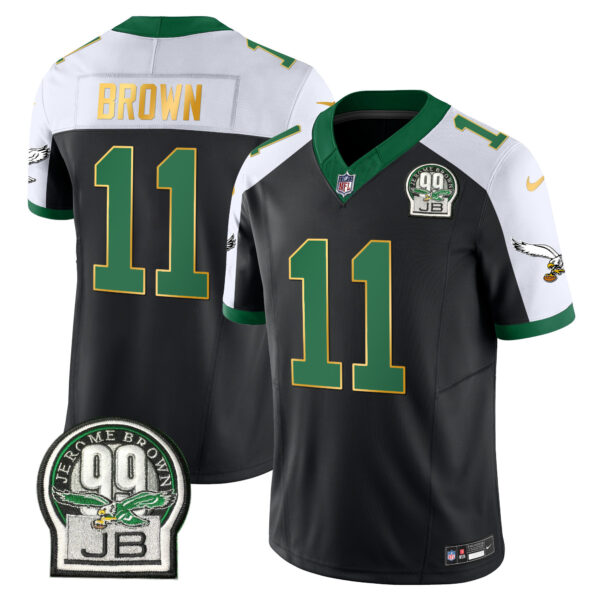 Men's Eagles Jerome Brown Patch Kelly Green Gold Trim Jersey - All Stitched - Image 6