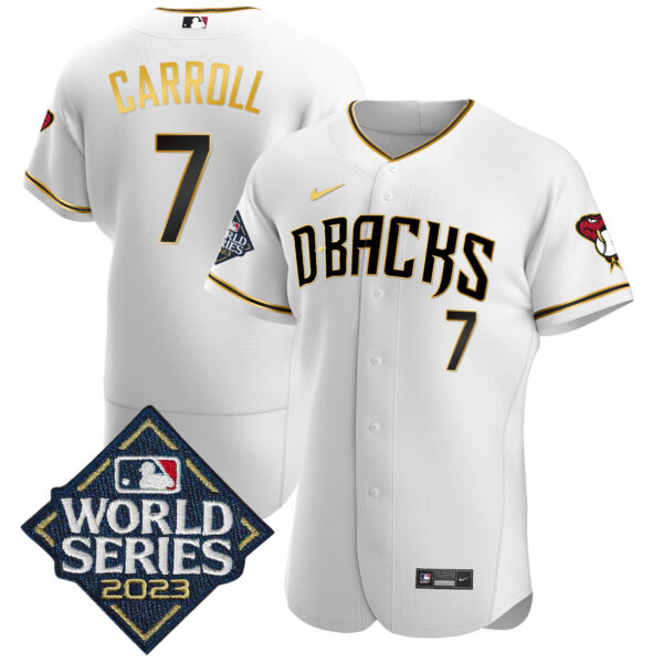 Men's Diamondbacks 2023 World Series Flex Base Gold Jersey - All Stitched - Image 7