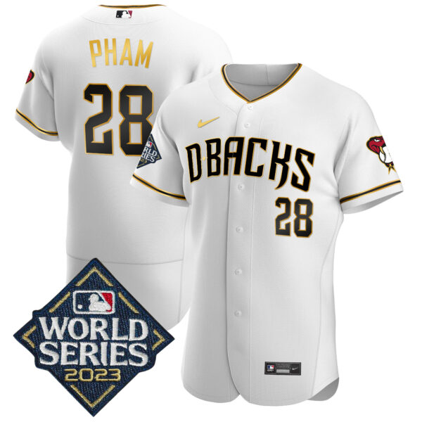 Men's Diamondbacks 2023 World Series Flex Base Gold Jersey - All Stitched - Image 9