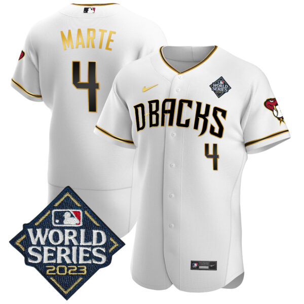 Men's Diamondbacks 2023 World Series Flex Base Gold Jersey V2 - All Stitched - Image 8