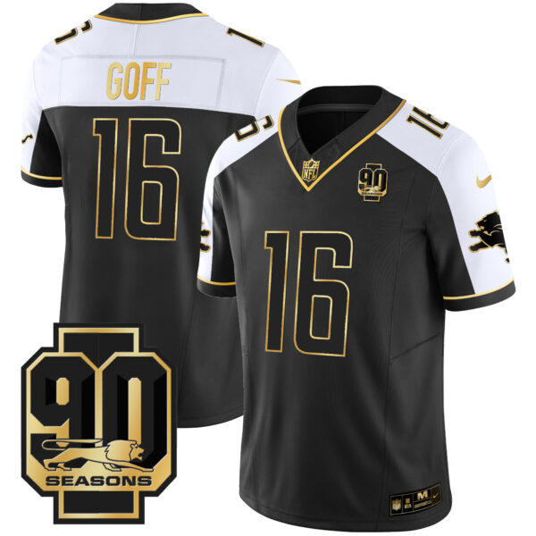Men's Detroit Lions 90th Year Patch Gold Jersey - All Stitched - Image 2