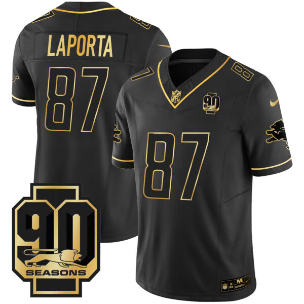 Men's Detroit Lions 90th Year Patch Gold Jersey - All Stitched - Image 18