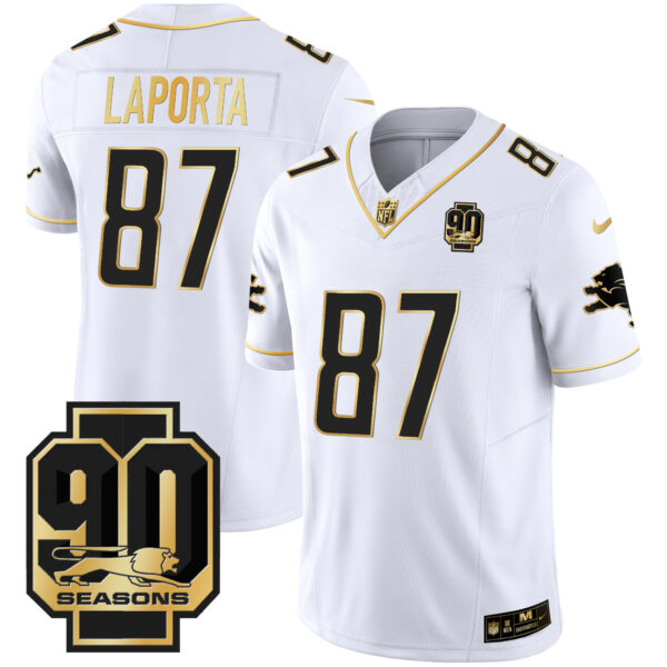 Men's Detroit Lions 90th Year Patch Gold Jersey - All Stitched - Image 24