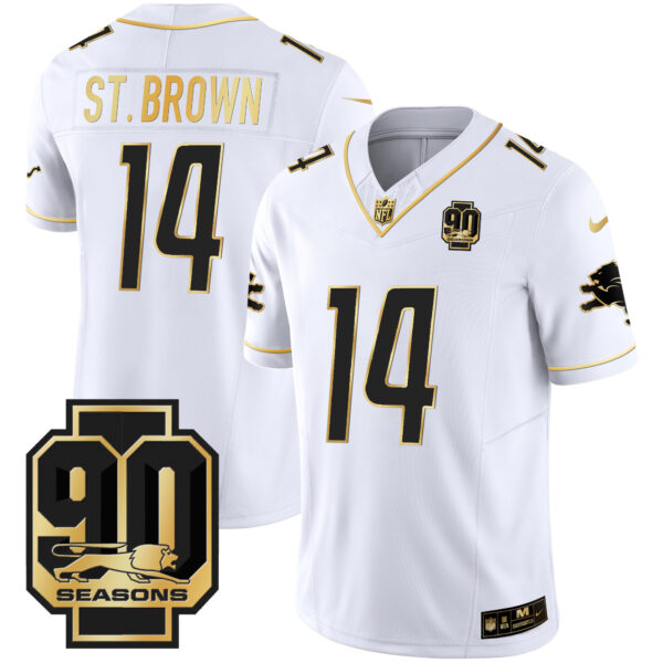 Men's Detroit Lions 90th Year Patch Gold Jersey - All Stitched - Image 21