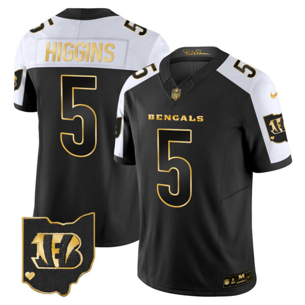 Men's Bengals Ohio Patch Gold Vapor Limited Jersey - All Stitched - Image 5
