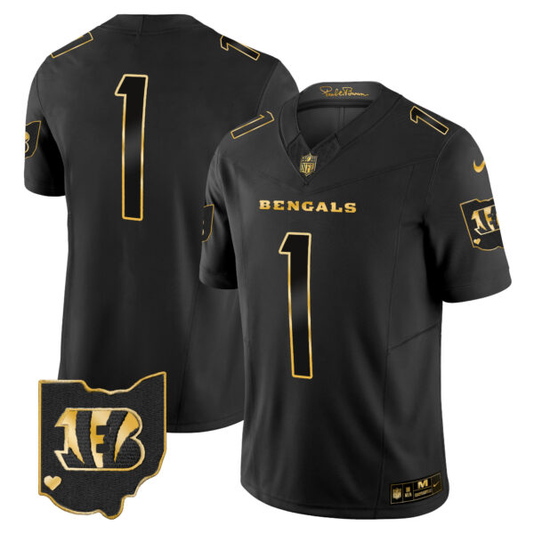 Men's Bengals Ohio Patch Gold Vapor Limited Jersey - All Stitched - Image 18