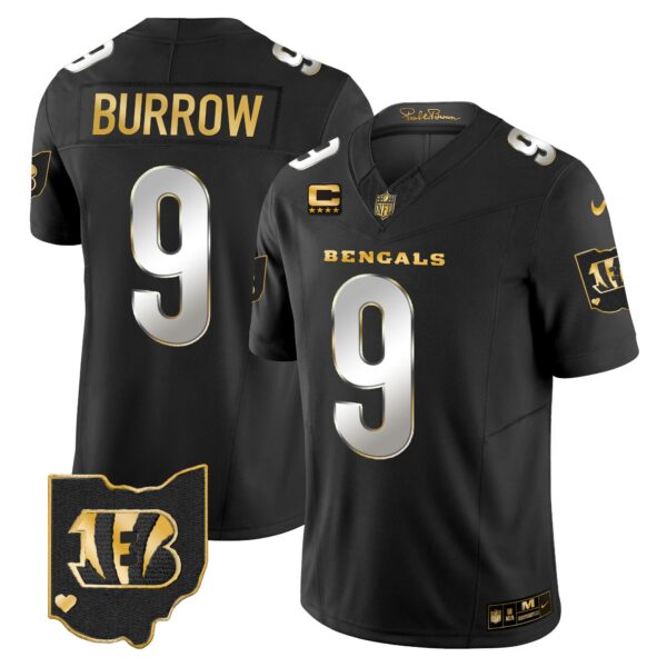 Men's Bengals Ohio Patch Gold Vapor Limited Jersey - All Stitched - Image 7