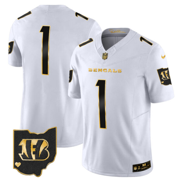 Men's Bengals Ohio Patch Gold Vapor Limited Jersey - All Stitched - Image 24