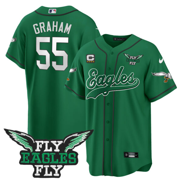 Men's Fly Eagles Fly Patch Throwback Kelly Green Baseball Jersey - All Stitched - Image 37