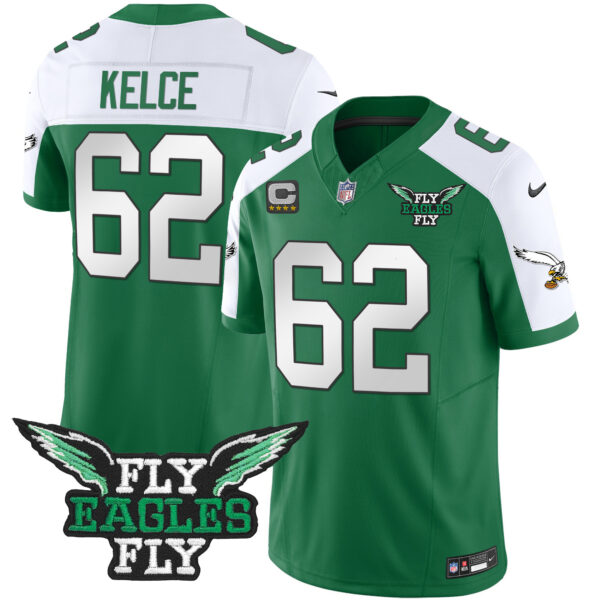 Men's Fly Eagles Fly Patch Throwback Kelly Green Vapor Jersey - All Stitched - Image 17