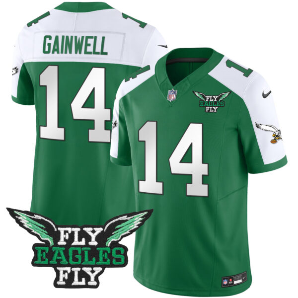 Men's Fly Eagles Fly Patch Throwback Kelly Green Vapor Jersey - All Stitched - Image 20