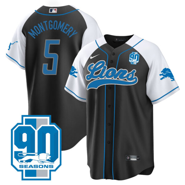 Men's Detroit Lions 90th Year Patch Baseball Jersey - All Stitched - Image 4
