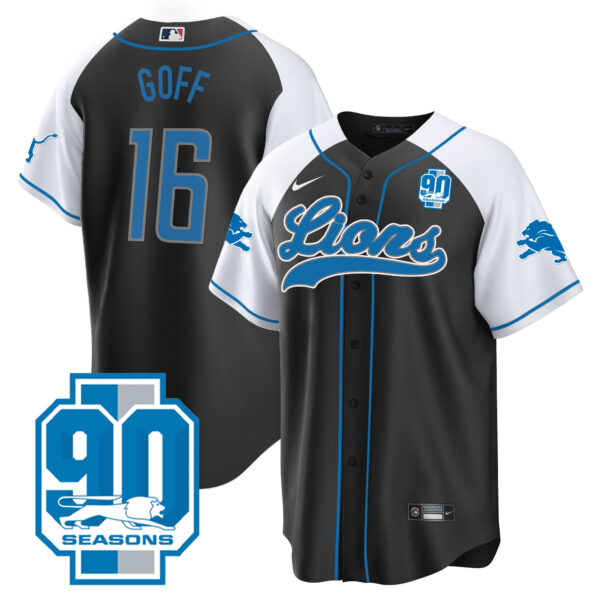 Men's Detroit Lions 90th Year Patch Baseball Jersey - All Stitched - Image 2