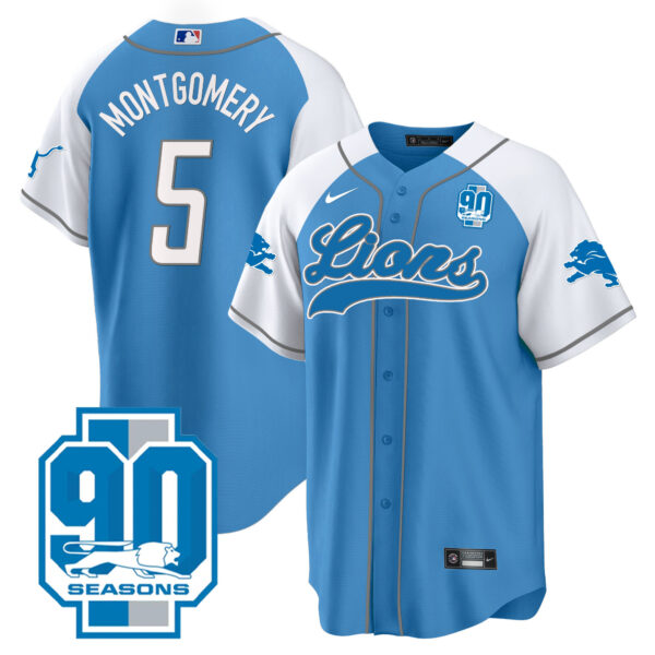 Men's Detroit Lions 90th Year Patch Baseball Jersey - All Stitched - Image 10