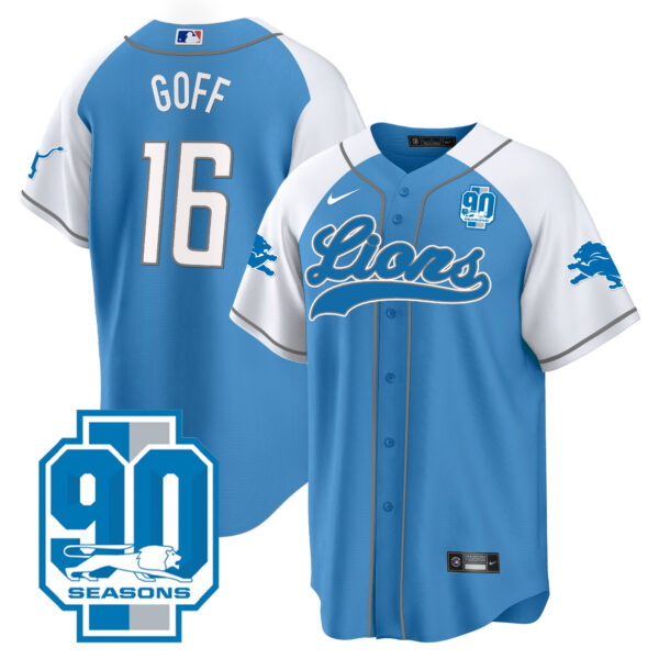 Men's Detroit Lions 90th Year Patch Baseball Jersey - All Stitched - Image 8