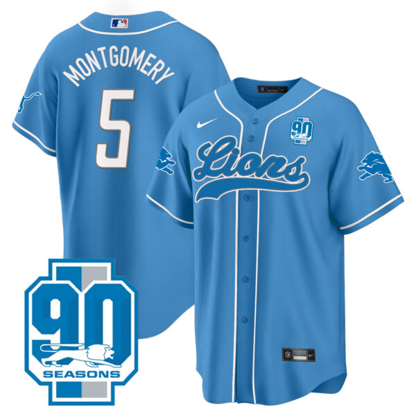 Men's Detroit Lions 90th Year Patch Baseball Jersey - All Stitched - Image 16